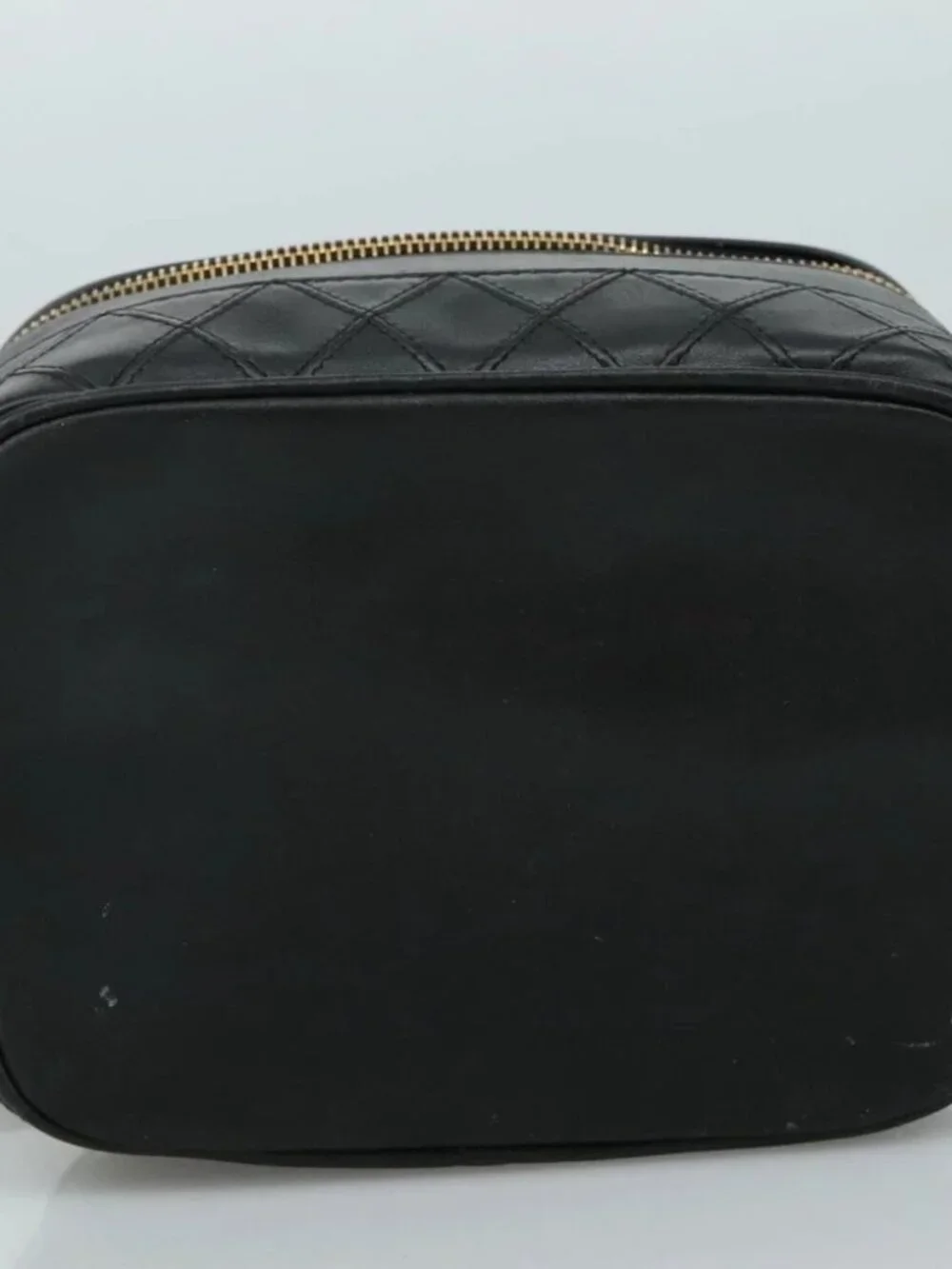CHANEL Bicolore Vanity Hand Bag Leather Black Gold CC Auth 108585